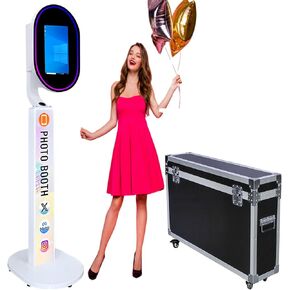 Mirror Photo Booth with Camera APP Software Magic Selfie Station Shell Stand Customized Logo Photobooth Machine Touch Screen with Ring Light and Flight Case for Events Wedding Rental