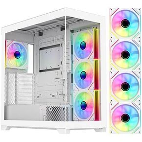 DIYPC Vanguard-F2-W -White Dual USB3.0 and Type C Tempered Glass ATX Full Tower Gaming Computer Case w/ 4 x 140mm ARGB PWM Fans (3 x MB Side, 1 x Rear) Pre-Installed. Support BTF Back Plug MB.