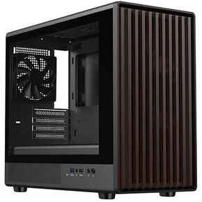 DIYPC DIY-mATX06-Wood Black USB3.0 /Type C Micro ATX Mid Tower Gaming Computer Case w/Tempered Glass Side Panel and Walnut Wood Front Panel / 4 x PWM Fans Pre-Installed
