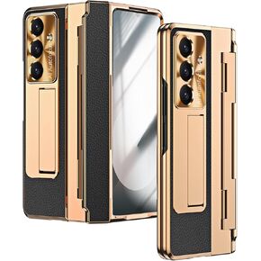بالنسبة إلى Samsung Galaxy Z Fold 7 CASE مع Kickstand ، قطعة هاتف PU من قطعة واحدة من قطعة واحدة ، غطاء مفصلات متكامل HED Screen Screen Protector Plating PC Bumper Cover All-Inclusive for Z Fold 7 Pink