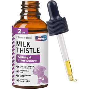 Milk Thistle for Dogs Liver Support - 2 oz Liquid Milk Thistle Supplement for Kidney and Liver Support - with Wild Alaskan Salmon Oil and Moringa Oil - Made in USA