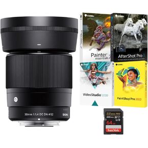 Sigma 30mm F1.4 DC DN Contemporary Lens (Nikon Z-Mount) Bundle with Software and 64GB Memory Card (3 Items)