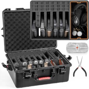 Gun Cases for Handguns & Revolvers - Hold 8 Pistols & 28 Magazines Gun Pistol Case, Waterproof TSA Approved Multiple Hard Shell Pistol Case for Travel/Range/Home Use