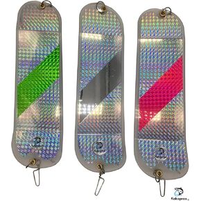 11 Inch Salmon Flashers 3 Pack - Hot Pink, Green Stripe & Chrome - 360-Degree Rotation for Salmon & Trout Fishing - Heavy-Duty Hardware, Easy to Use
