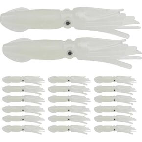 20pcs Luminous Octopus Trolling, Squid Lures Fishing Saltwater, Glow in Dark, Soft Colorful Bait Squid Skirts Fishing Lures Set for Saltwater Freshwater, 3.74 Inch x 1.10 Inch, Green When Glowing