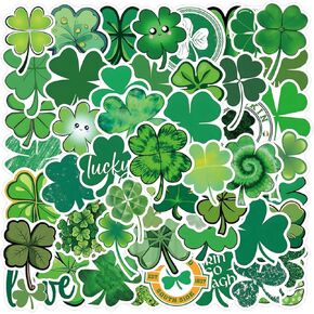 Green Lucky Clover Stickers 55PCS Waterproof Vinyl PVC Decals for Laptop, Water Bottles, Bicycle, Laptop, Refrigerator, Luggage, Phone Case, Skateboard