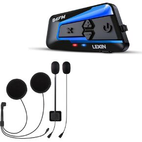 LEXIN B4FM Motorcycle Bluetooth Headset, 10-Way 1.2 Miles Helmet Communication Systems with Music Sharing, FM Radio, Hi-Fi Stereo Sound, IP67 Waterproof, Universal Pairing, Single Pack, with Audio Kit