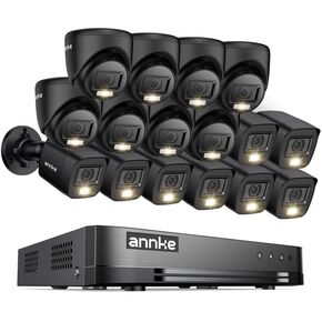 ANNKE 2MP Security Camera System, 16CH 1080P Lite DVR Recorder with AI Motion Detection, 8X 1080P Add-on Wired Bullet Cams, 8X 2MP Turret Cams, Smart Dual Light, IP67, 3.6mm Lens, NO HDD, Black