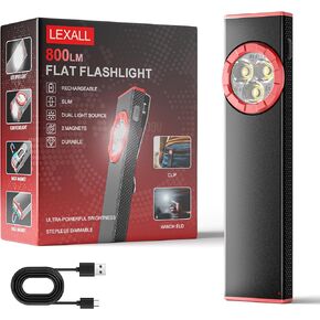 مصباح يدوي جيب Lexall ، مصباح EDC القابل لإعادة الشحن ، منفذ USB-C مسطح Super Super ، IPX4 ، مصدر إضاءة مزدوج مع قاعدة مغناطيسية ، مقطع قبعة وملابس (2 ، Ruby Red ، Slim)