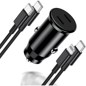 iPhone 16/15/14/13 Car Charger, Dual USB C PD Fast Charging Adapter with 2Pack 3ft USB C to USB C & Type C to Lightning Cable for iPhone 16 Pro Max/15 Pro/14/13 Mini/12/11/XS/XR/iPad