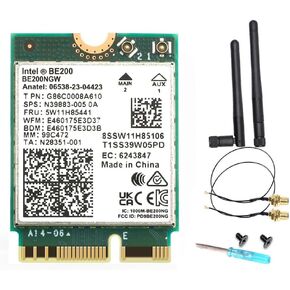 WiFi 7 BE200 M.2 Key E Network Card, 9.3Gbps, 2.4G/5G/6GHz, Bluetooth 5.4, Windows 10/11 Compatible
