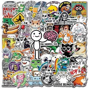 50 Pcs Funny Warning Stickers Waterproof Danger Caution Decals Cyberpunk Hazard Vinyl Sticker Water Bottle Laptop Luggage Toolbox Bike Helmet Refrigerator Gifts for Teens Adults Dad