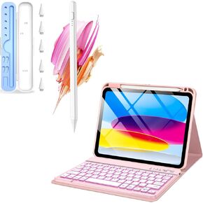 aMZCaSE Pencil for ipad(Pen Compatible with 2018-2025) Bundle with iPad (A16) 11 10th Generation Case with Keyboard 2025,10.9 Inch(2022)