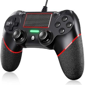 Controller Wired for PS4 PC Wired Controller for Playstation 4 Controller Double Vibration, Controller Wired for PlayStation 4 Wired Controller for PS4 PC Controller for Steam/Pro/Slim, Black/Red