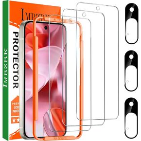 IMBZBK 3 Pack Screen Protector for Google Pixel 9 Tempered Glass Accessories 3 Pack Camera Lens Protector, Case Friendly Protector de Pantalla for Pixel 9, Support Fingerprint Reader