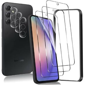 [3+3+1Pack] for Samsung Galaxy A54 5G Screen Protector (3 Packs) with （3 Packs） Camera Lens Protector, [Alignment Frame] HD Clear Scratch Resistant Bubble Free 9H Hardness Tempered Glass