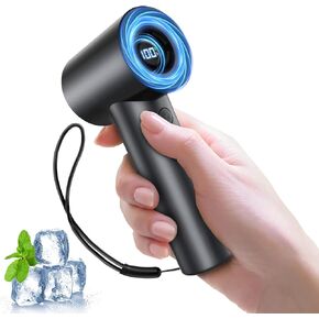 Handheld Portable Turbo Fan, 20000 RPM, Power High Speed Turbo with 5 Speed Levels, Mini Personal Fan with Digital Display, 10m/s Max Airflow for Cooling, Outdoor, Gift for Women Men, Black