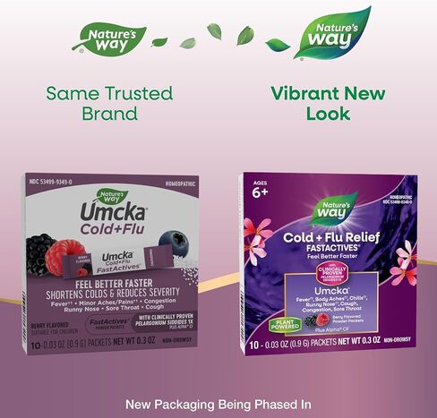 Nature's Way Umcka FastActives Cold+Flu Powder Packets, Fever††, Sore Throat, Cough, and Congestion Relief, Berry Flavored, 60 Packets in Saudi Arabia