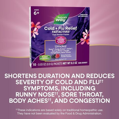 Nature's Way Umcka FastActives Cold+Flu Powder Packets, Fever††, Sore Throat, Cough, and Congestion Relief, Berry Flavored, 60 Packets in Saudi Arabia