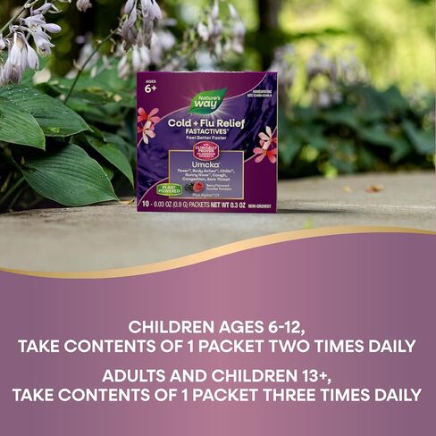 Nature's Way Umcka FastActives Cold+Flu Powder Packets, Fever††, Sore Throat, Cough, and Congestion Relief, Berry Flavored, 60 Packets in Saudi Arabia