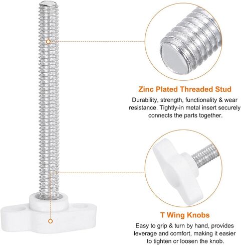 20pcs Tee Wing Knobs Thumb Screws M4 x 6mm Standard Male Thread Plastic T Knobs Handles Hand Clamping Knobs Grip Thumbscrew, White in Saudi Arabia