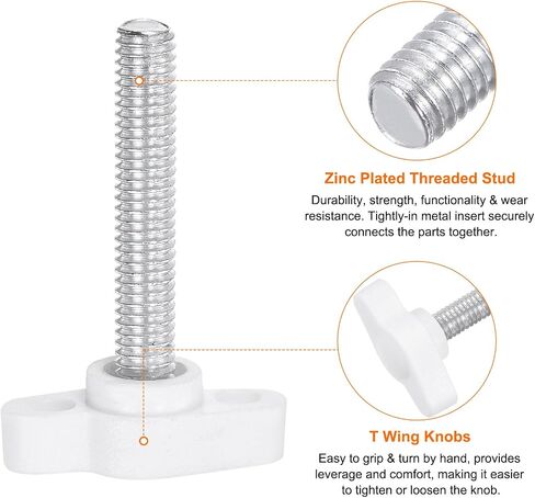 20pcs Tee Wing Knobs Thumb Screws M4 x 6mm Standard Male Thread Plastic T Knobs Handles Hand Clamping Knobs Grip Thumbscrew, White in Saudi Arabia