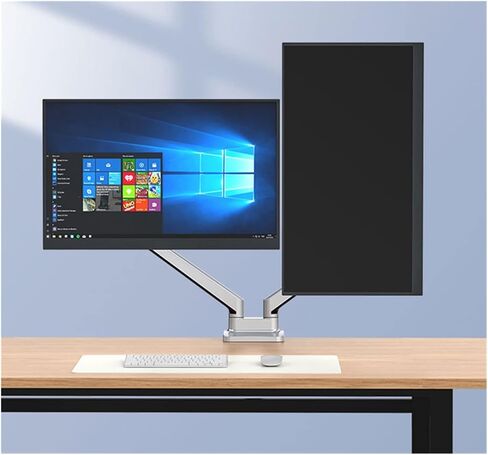 Aluminum Desktop 17-32" Dual Monitor Holder Mechanical Spring Arm Lifting Full Motion TV Monitor Mount Load 11kgs Eac(Silver) in Saudi Arabia