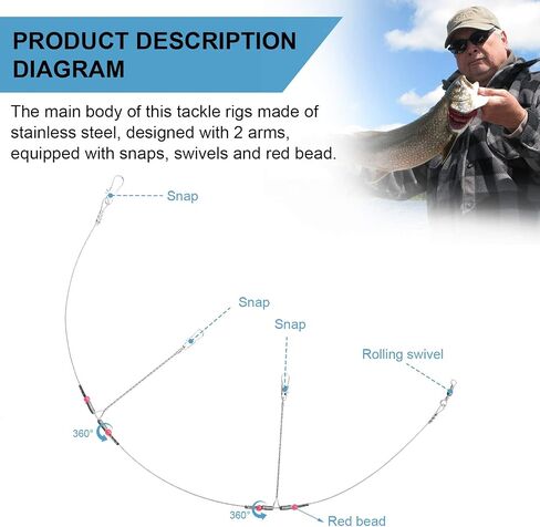 Tackle Rigs Fishing Leaders Stainless Steel Wire Trace Leader 2 Arm Fishing Rigs with Swivels Snap Connect Beads Fishing Line Tackle Fishing Kits for Lures Bait Rig or Hooks in Saudi Arabia