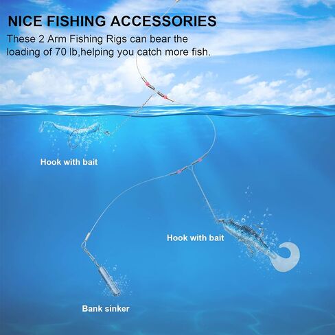 Tackle Rigs Fishing Leaders Stainless Steel Wire Trace Leader 2 Arm Fishing Rigs with Swivels Snap Connect Beads Fishing Line Tackle Fishing Kits for Lures Bait Rig or Hooks in Saudi Arabia