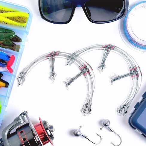 Tackle Rigs Fishing Leaders Stainless Steel Wire Trace Leader 2 Arm Fishing Rigs with Swivels Snap Connect Beads Fishing Line Tackle Fishing Kits for Lures Bait Rig or Hooks in Saudi Arabia