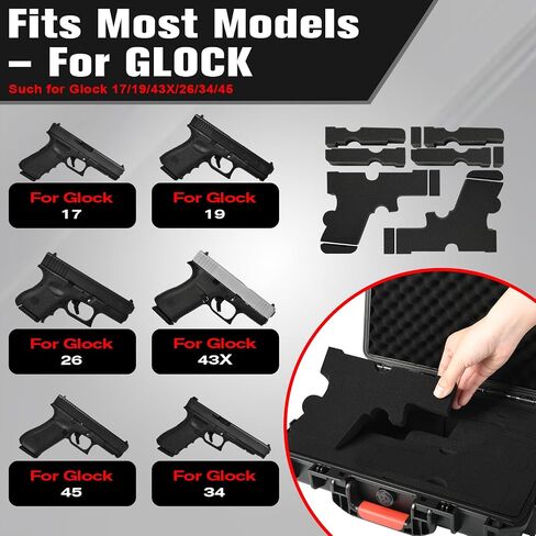 علبة مسدس مسدس للمسدس Glock-TSA معتمدة من مسدس الصدفة الصلبة مع رغوة مسبقة ، مربع تخزين مقاوم للماء لـ G17/G19/G20/G21/G22/G23/G31/G32/G37/G38/G43/G45 ، Gun Case for Transport & Storage in Kuwait