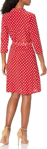 Star Vixen Women's Plus-Size 3/4 Sleeve Fauxwrap Dress, Black/White Dot, 3X in Saudi Arabia