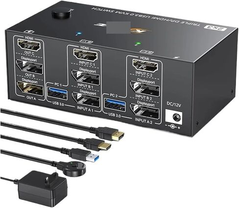 Triple Monitors KVM Switch,2 Displayport + HD-MIUSB KVM Switch 8K@60Hz,4K@144Hz 3 Monitors 2 Computers KVM with 4 USB 3.0 Ports(US Plug) in Saudi Arabia