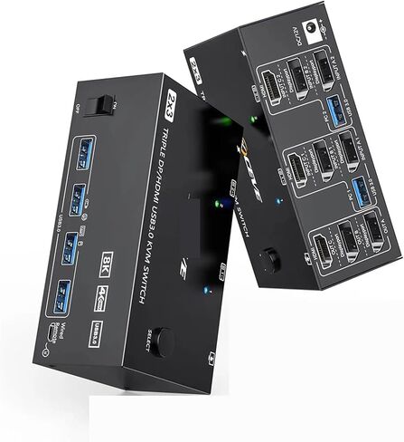 Triple Monitors KVM Switch,2 Displayport + HD-MIUSB KVM Switch 8K@60Hz,4K@144Hz 3 Monitors 2 Computers KVM with 4 USB 3.0 Ports(US Plug) in Saudi Arabia