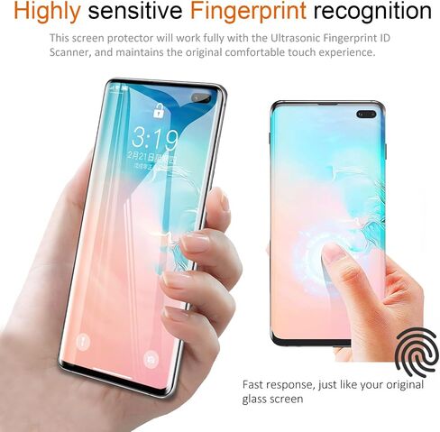 Samsung Galaxy S10+ حامي شاشة الزجاج المقسّر مع واقي عدسة الكاميرا [منحنى ثلاثي الأبعاد] [إلغاء قفل بصمة التوافق] تغطية كاملة لشاشة Samsung S10 Plus 6.4 بوصة [2+ 2 حزمة] in Kuwait