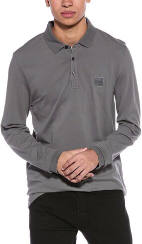 BOSS Men's Garment Dyed Long Sleeve Polo Shirt with Logo Patch in Saudi Arabia