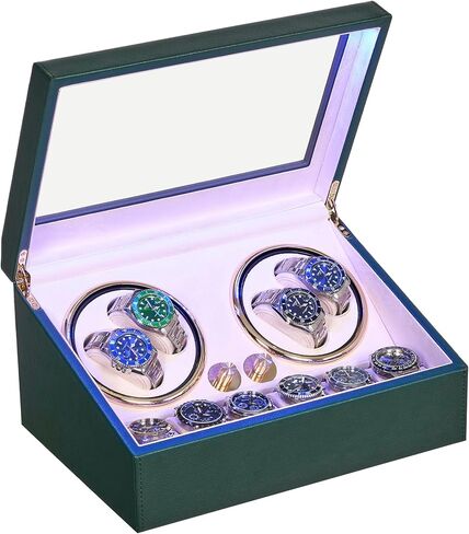 ANWBROAD Watch Winder for Automatic Watches 4 Watch Rotator and 6 Extra Storages with Super Quiet Motor and LED Backlight Watch Turner Watch Shaker 5 Rotating Modes Gift UJWW002Z in Kuwait