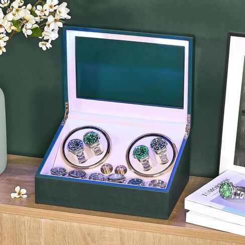 ANWBROAD Watch Winder for Automatic Watches 4 Watch Rotator and 6 Extra Storages with Super Quiet Motor and LED Backlight Watch Turner Watch Shaker 5 Rotating Modes Gift UJWW002Z in Kuwait