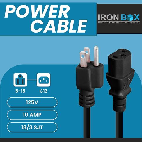 Ironbox Electric NEMA 5-15 توصيل إلى IEC C13 موصل الحبال - 10A ، 125V ، 18/3 SJT - UL كابل مزود الطاقة العالمي - سلك الطائر للكمبيوتر ، الشاشة ، سطح المكتب ، مكبر الصوت والمزيد (2 قدم ، أسود) in Kuwait