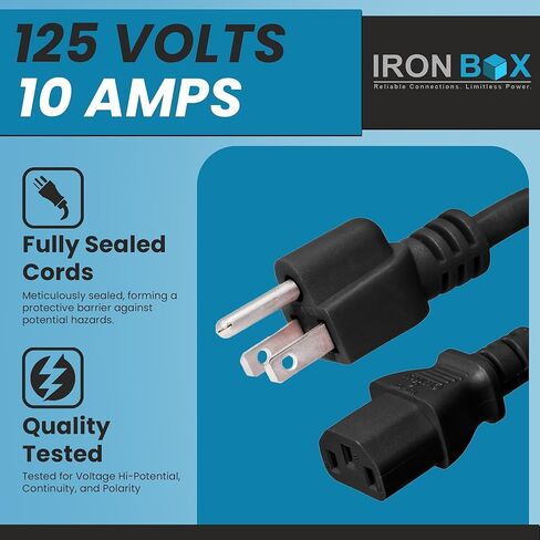 Ironbox Electric NEMA 5-15 توصيل إلى IEC C13 موصل الحبال - 10A ، 125V ، 18/3 SJT - UL كابل مزود الطاقة العالمي - سلك الطائر للكمبيوتر ، الشاشة ، سطح المكتب ، مكبر الصوت والمزيد (2 قدم ، أسود) in Kuwait