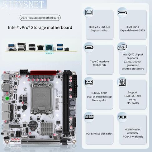 Q670 8bay NAS Mini ITX Motherboard Upgraded Version,LGA1700 Supports intell12-14 Gen Processors,DDR5,Dual 4k Displays,5X USB3/2,8 SATA3.0 Ports, I226LM 2.5G with vPro (Q670) in Saudi Arabia