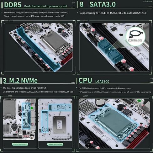 Q670 8bay NAS Mini ITX Motherboard Upgraded Version,LGA1700 Supports intell12-14 Gen Processors,DDR5,Dual 4k Displays,5X USB3/2,8 SATA3.0 Ports, I226LM 2.5G with vPro (Q670) in Saudi Arabia