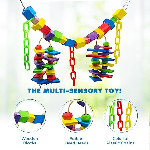 SunGrow Parrot Toy, 19" x 7.5", Colorful Wooden Beads and Metal Chain Link Hanger, Multicolored, 1 Pc per Pack in Saudi Arabia