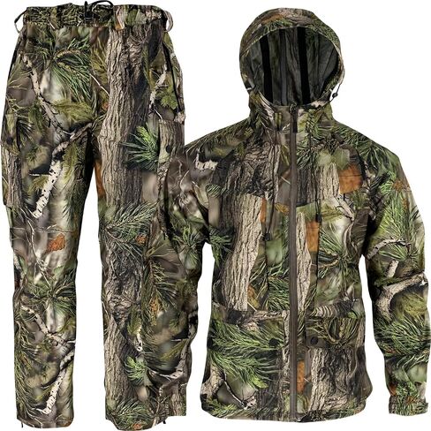 AYIN Hunting Camo Rain Suit, Breathable Waterproof Camouflage Rain Hooded Jacket and Pants with Wateproof Zippers in Saudi Arabia