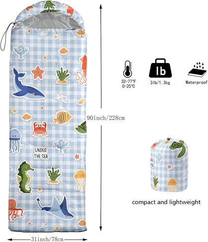 Boys Sleeping Bags for Adults Kids,Sport Ball Backpacking Camping Sleeping Bag for Girls Boys Lightweight Waterproof Cold/Warm Sleeping Bag for Season Outdoor Travel with Compression Bags in Saudi Arabia