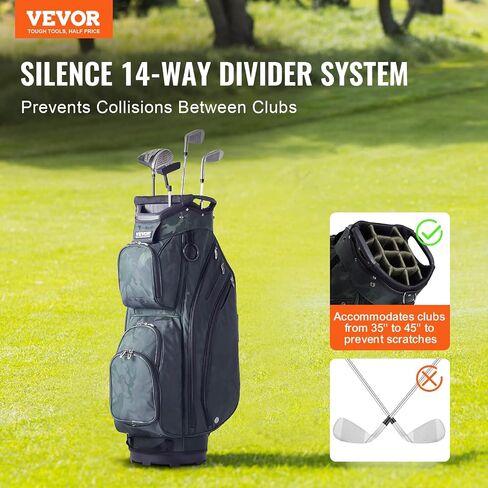 VEVOR Golf Cart Bag with 14 Way Organizer Divider Top, 41" 13 Pockets Premium Nylon Cart Bag, Durable Golf Bags with Handles & Dust Cover & Detachable Straps for Men & Women Grey in Saudi Arabia