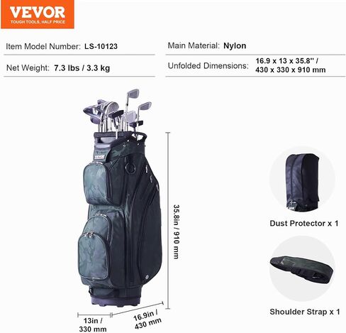 VEVOR Golf Cart Bag with 14 Way Organizer Divider Top, 41" 13 Pockets Premium Nylon Cart Bag, Durable Golf Bags with Handles & Dust Cover & Detachable Straps for Men & Women Grey in Saudi Arabia