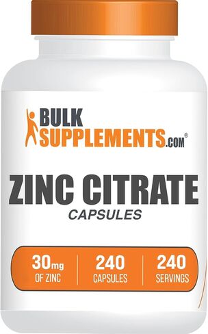 BulkSupplements.com كبسولات سيترات الزنك - مكملات الزنك، 30 مجم، كبسولات الزنك - سيترات الزنك 30 مجم، لدعم المناعة - خالية من الغلوتين، كبسولة واحدة لكل وجبة، 500 كبسولة، حزمة من 1 in Kuwait