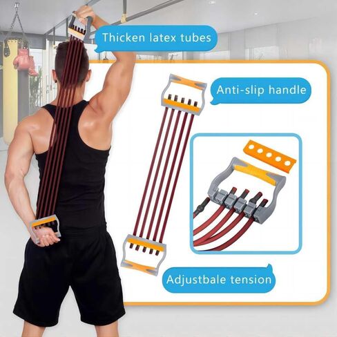 Arm and Chest Muscle Trainer,Chest Exercise Equipment,Chest Dilator,5 Tubes Ajustable Arm Strength Trainer, Strength Training Equipment for Home Fitness Muscle (Red) in Saudi Arabia