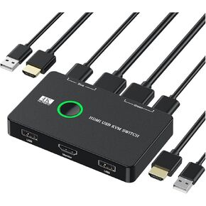4K HDMI USB KVM Switch for 2 Computers Share Keyboard Mouse Printer and One HD Monitor with 2 HDMI Cables and 2 USB Cables